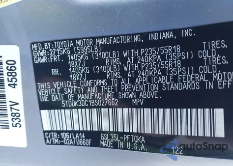 2011 Toyota Sienna Limited from USA, damaged, VIN 5TDDK3DC1BS027662